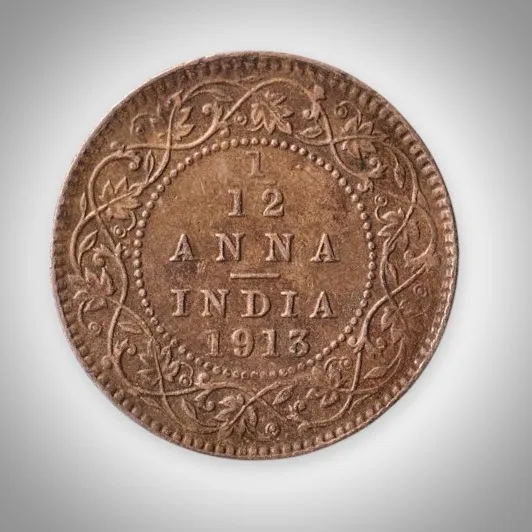 Rare 1/12 Anna 1913 King George V Calcutta Mint British India Coin # A602