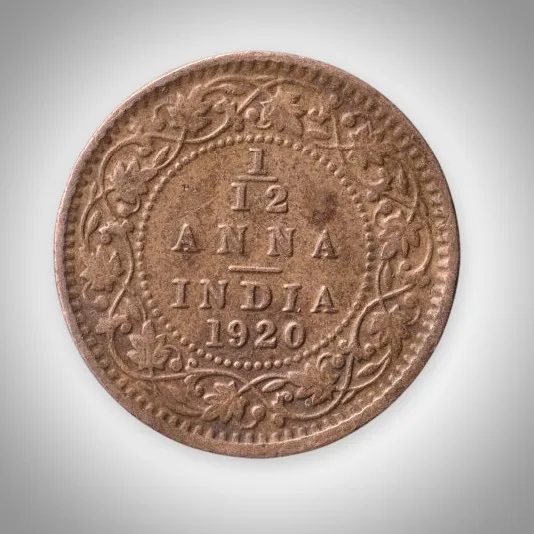 Rare 1/12 Anna 1920 King George V Bronze Calcutta Mint Coinage of British India Coin # A606