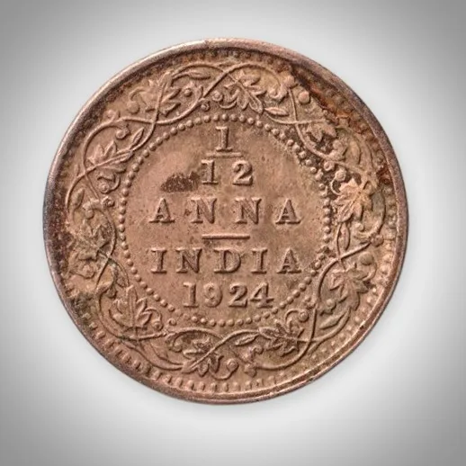 Rare 1/12 Anna 1924 King George V Calcutta Mint British India Coin # A609