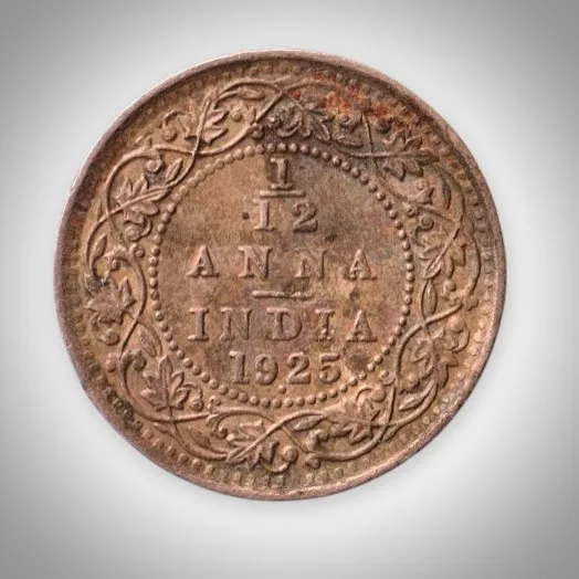 Rare 1/12 Anna 1925 King George V Bombay Mint British India Coin # A610