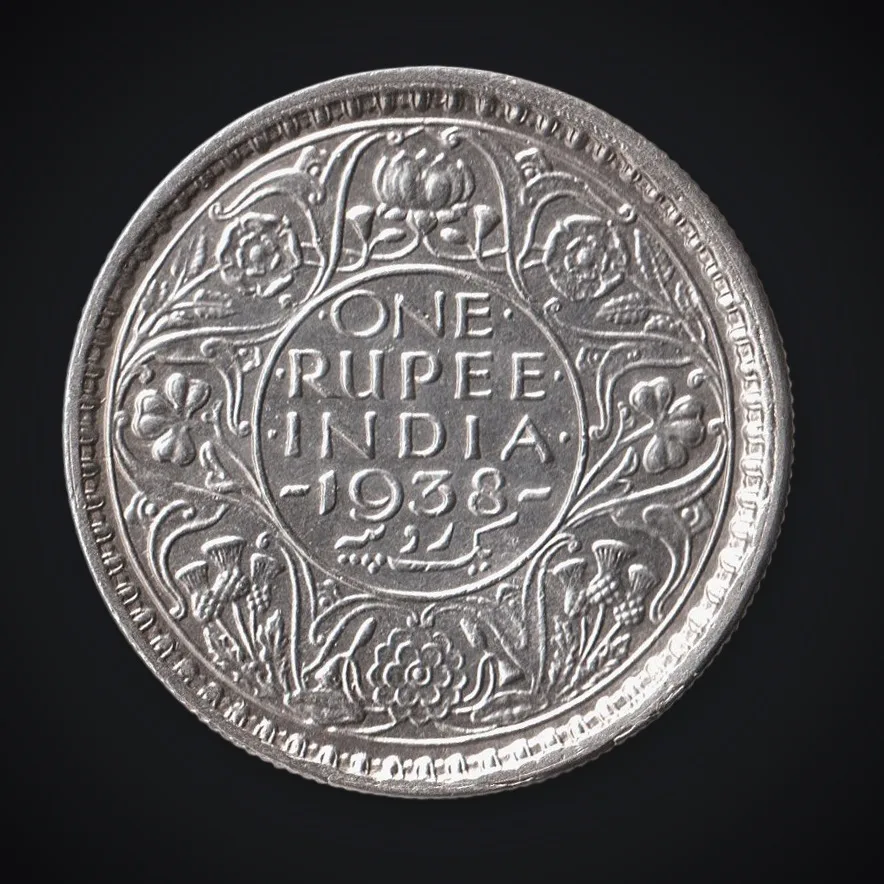 Extremely Rare 1 Rupee 1938 King George VI Calcutta Mint British India Silver Coin # A623