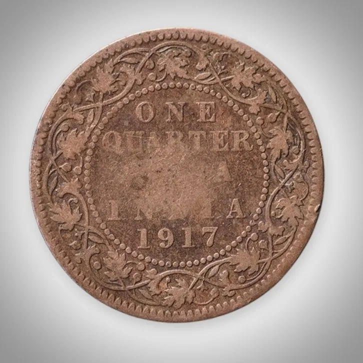Rare Quarter Anna 1917 King George V Calcutta Mint British India Coin # A626