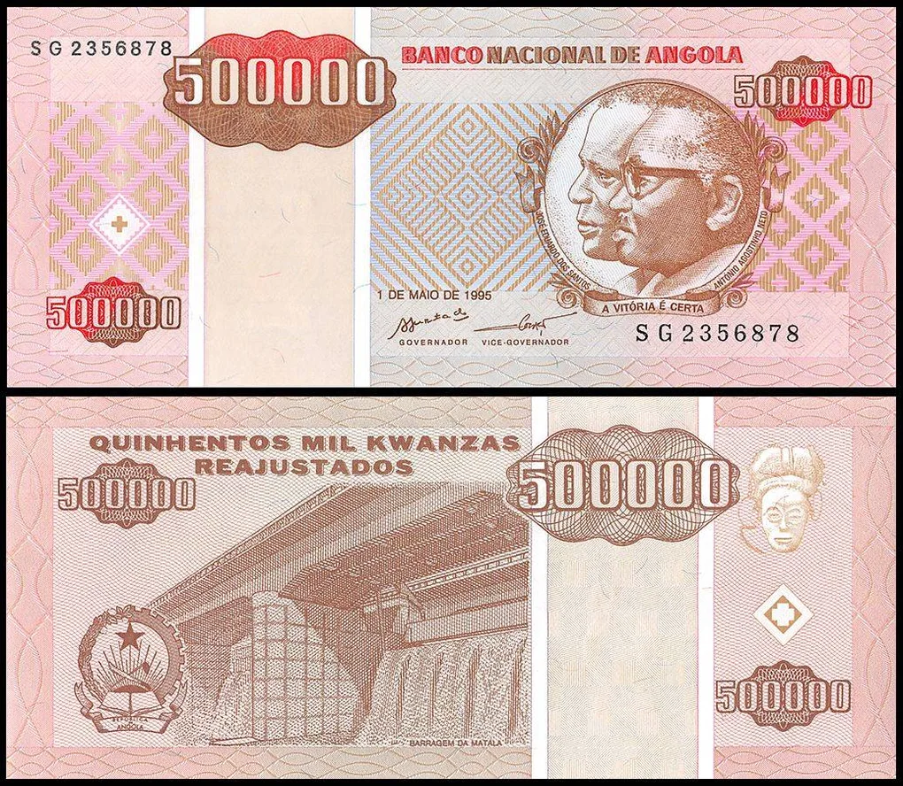 Angola 500000 Kwanzas Worth Banknote 1995 P140 UNC Unique and Rare