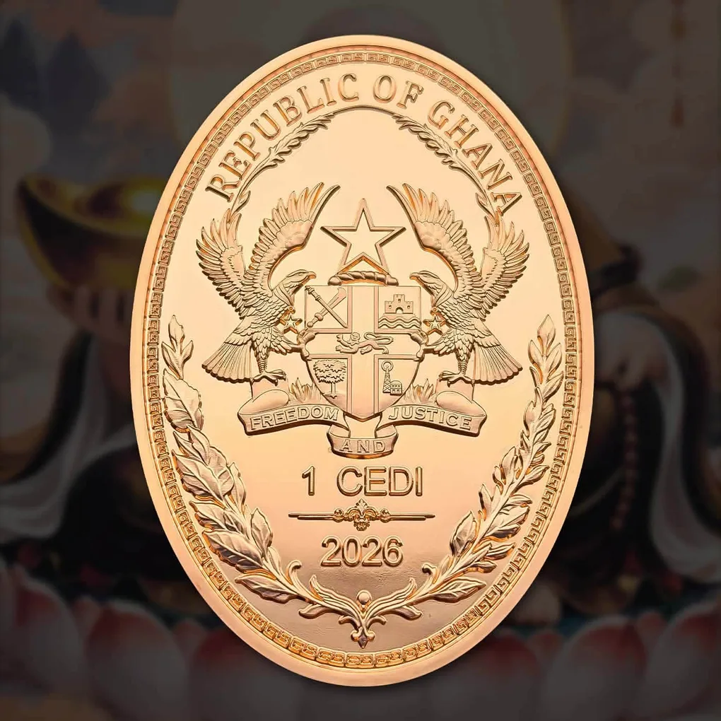 The Maitreya Buddha of 1 Cedi Proof Coin Issued Republic of Ghana Mint Unique and Rare