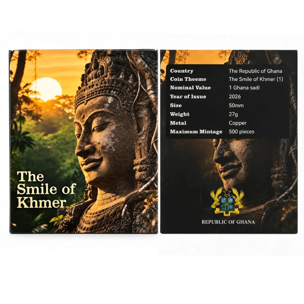 Extremely Rare Item The Smile Of Khmer (1) Issued The Republic of Ghana 1 Ghana Sadi Proof Coin Year 2026 Beautiful Coin