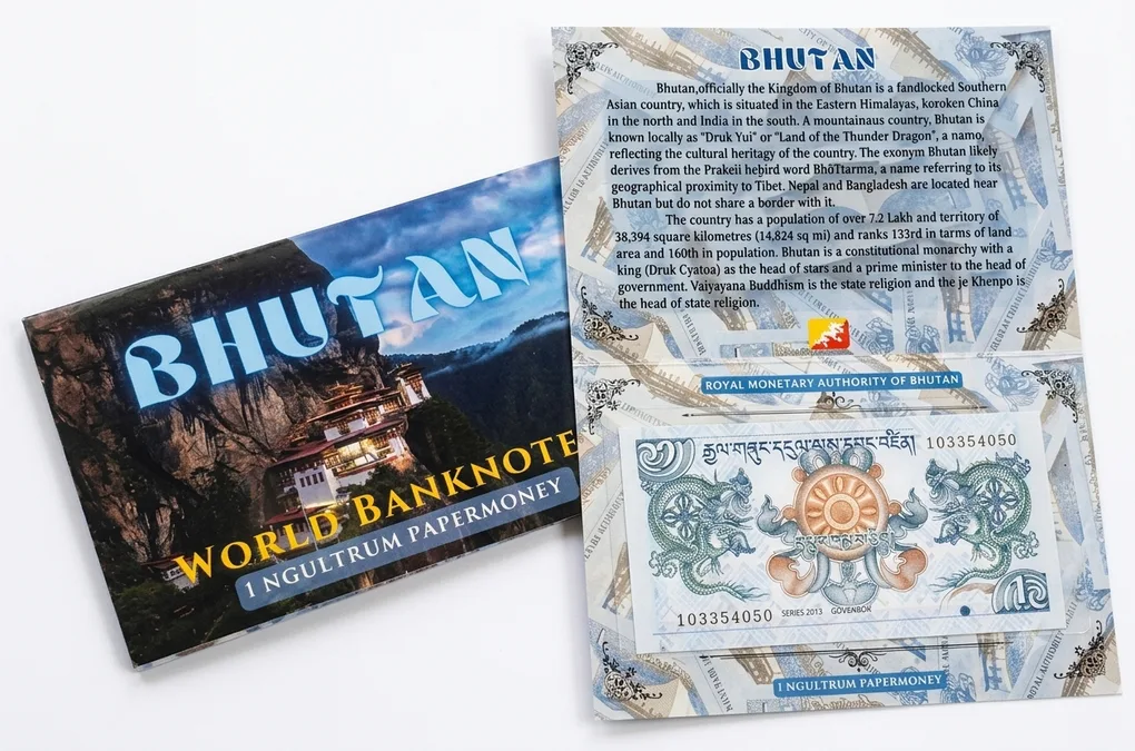 Bhutan 1 Ngultrum UNC Note With Beautiful Folder