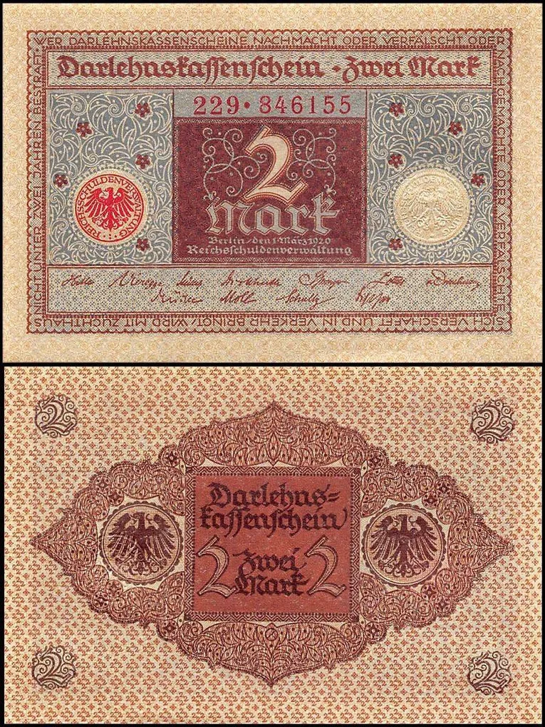 Germany 2 Mark World Banknote 1920 P60 UNC Unique and Rare