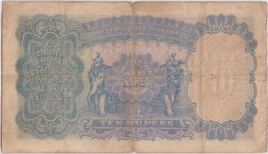 British India 10 Rupees J B Taylor Sign 1938 Old Note Rare #6