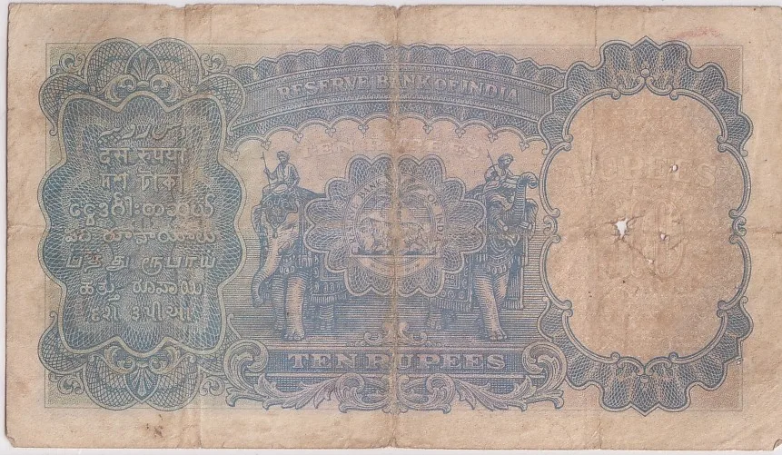 British India 10 Rupees J B Taylor Sign 1938 Old Note Rare #9