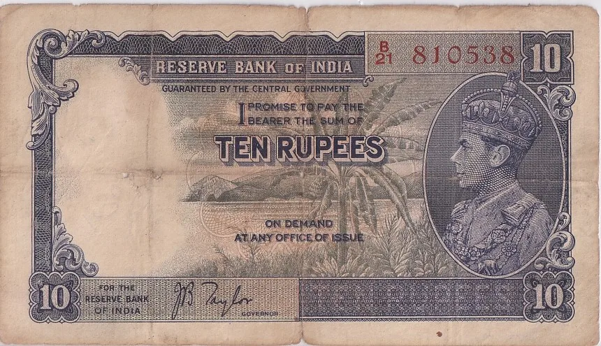 British India 10 Rupees J B Taylor Sign 1938 Old Note Rare #10