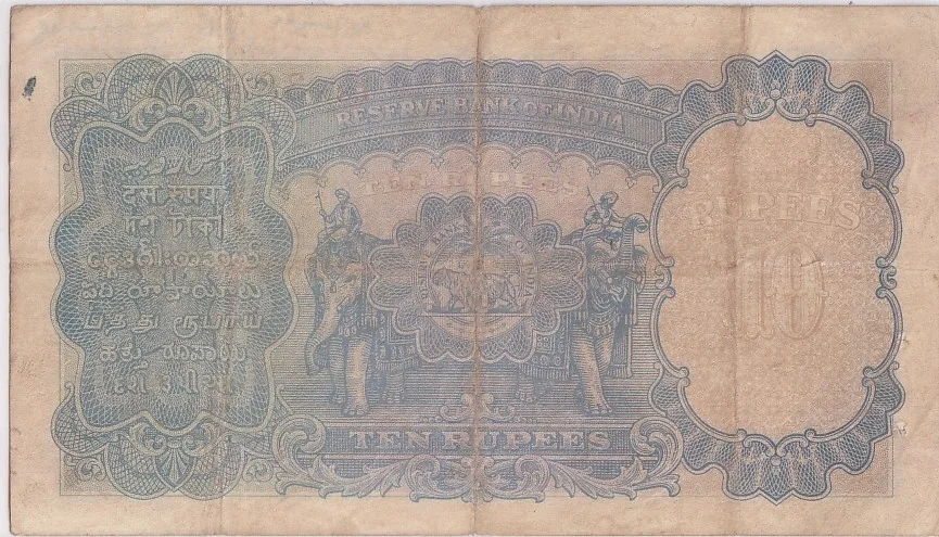 British India 10 Rupees J B Taylor Sign 1938 Old Note Rare #12
