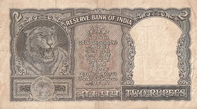 Olive green color 2 Rupees P c bhattacharya Very Fine Note #2