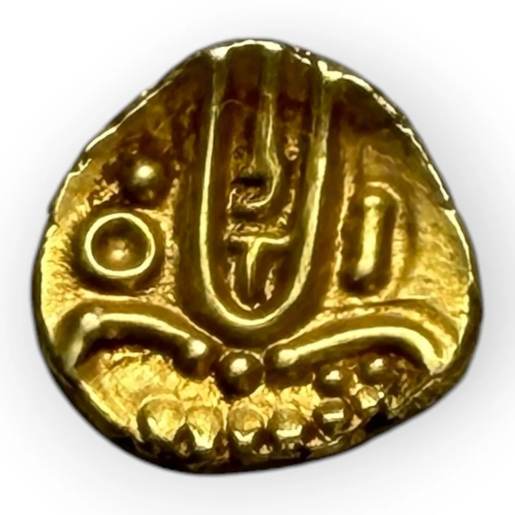 Viraraya Fanam Ganesh Motif Mysore Gold Fanam Issue Very Unique and Rare Gold Issue