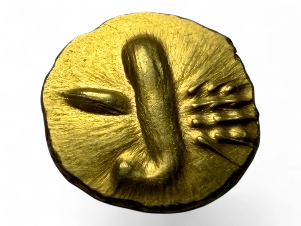 Viraraya Fanam Tamil Nadu Ganesh Motif Mysore Gold Fanam Issue Very Unique and Rare Gold Issue