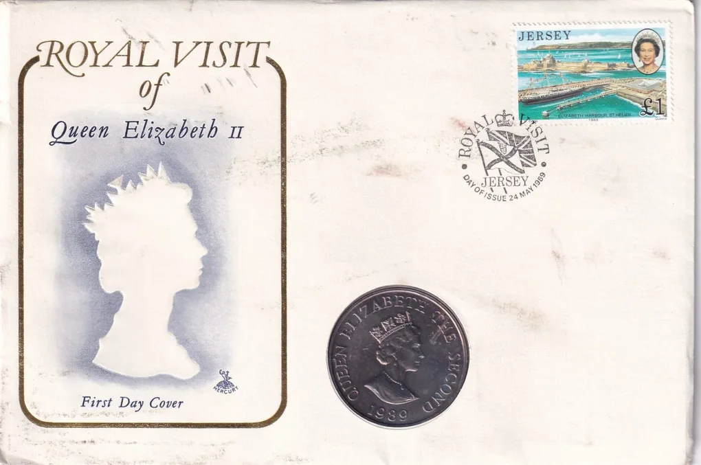 Jersey 2 Pounds 1989 - Elizabeth II Royal Visit Rare Coin ( First Day Cover with Stamp )