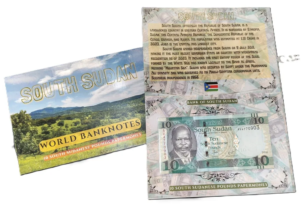 South Sudan 10 Sudanese Pounds UNC Note with Beautiful Folder