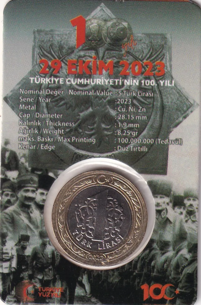 Turkey 1 TURK Lira Commemorative Rare Bimetallic Mint Pack ATM CARD Coin