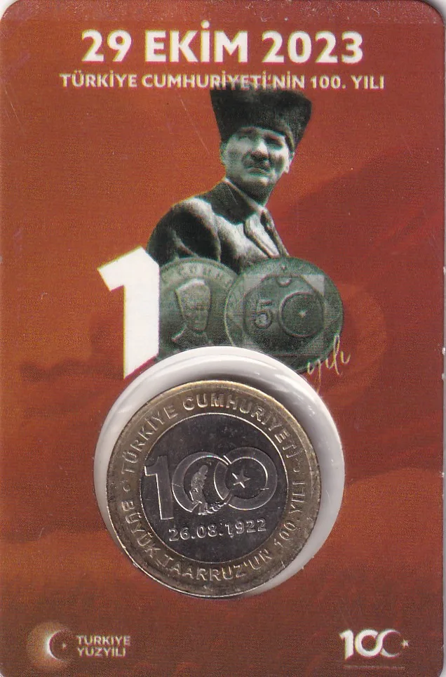 Turkey 1 TURK Lira Commemorative Rare Bimetallic Mint Pack ATM CARD Coin