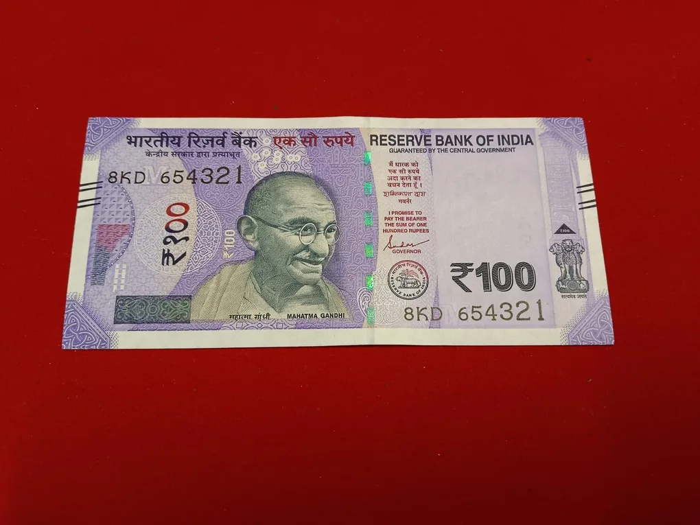100 Rs Rare Fancy Number Note Revsere 123456 Gem Bunc Condition Year 2022 Sku 26