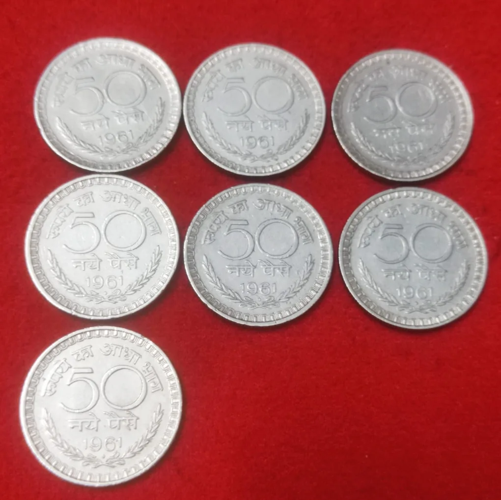 50 NAYE PAISE YEAE 1961 LOT OF 7 COIN (6 PC BOMBAY +1PC CALCUTTA) ALL COIN GOOD CONDITION LOT PRICE