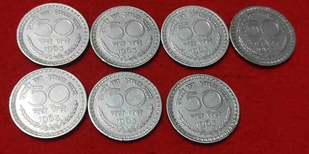 50 NAYE PAISE YEAR 1963 BOMBAY MINT LOT OF 7 COIN PRICE