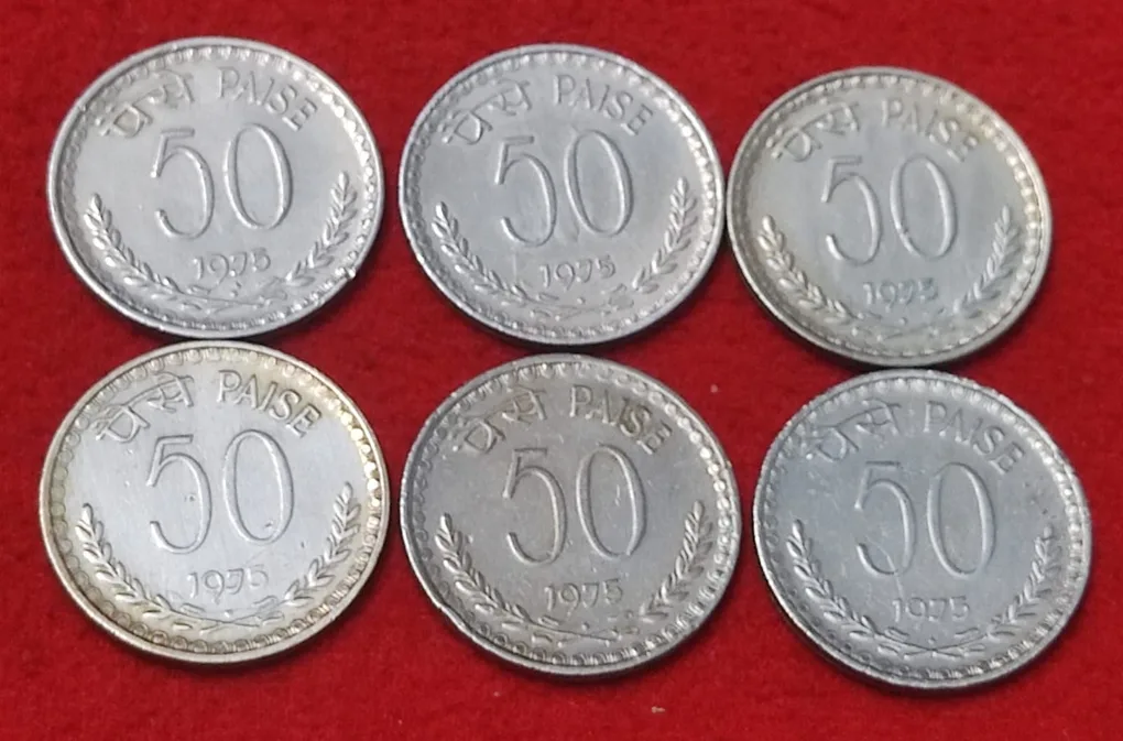 50 PAISE YEAR 1975 BOMBAY MINT SET OF 6 COIN PRICE