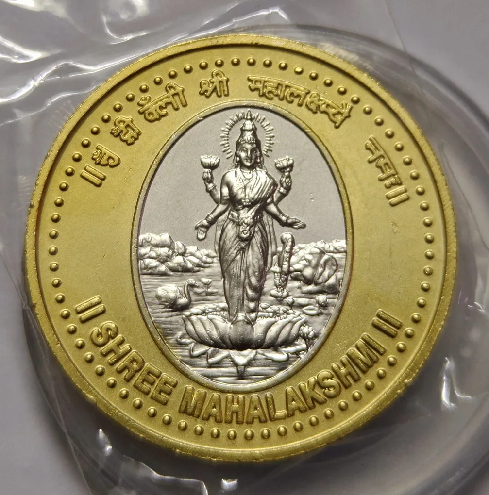 Shree Mahalakshmi Minted At The Perth Mint Australia Happy Diwali and New Year Coin 1OZ Silver Coin GOLDEN TONE