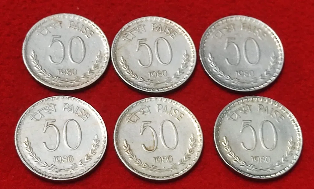 50 PAISE YEAR 1980 BOMBAY LOT OF 6 COIN PRICE