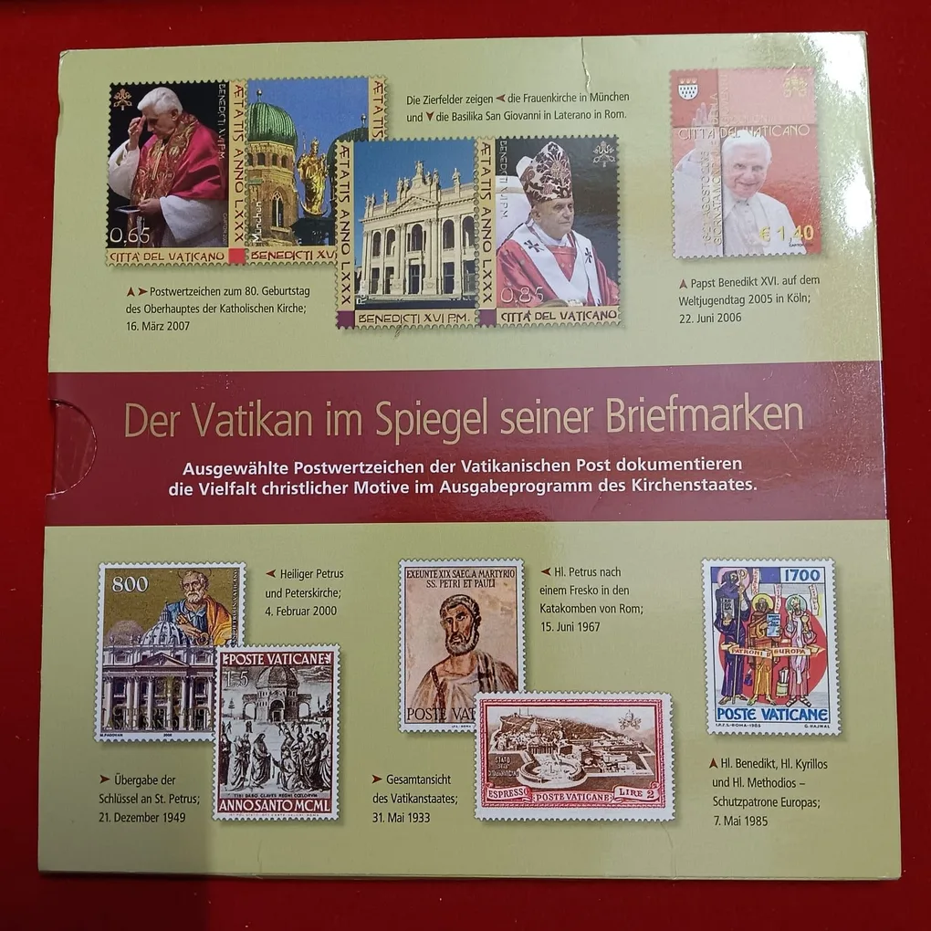 Ex Rare Deutsche Post Celebrating 80th Birthday of Pope Benedict XVI in 2007 Year featuring special Stamps and Commemorative Proof Coin Set Issued German Mint
