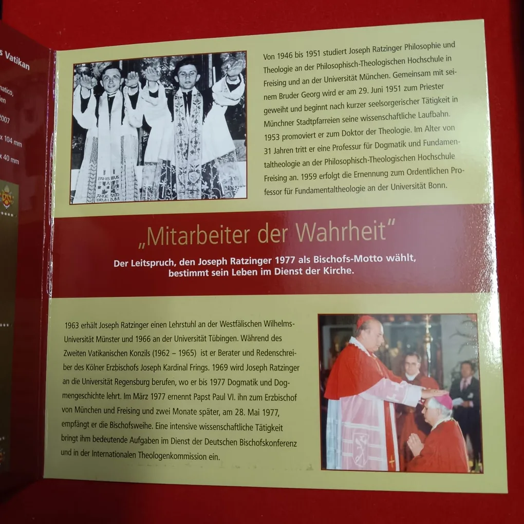 Ex Rare Deutsche Post Celebrating 80th Birthday of Pope Benedict XVI in 2007 Year featuring special Stamps and Commemorative Proof Coin Set Issued German Mint