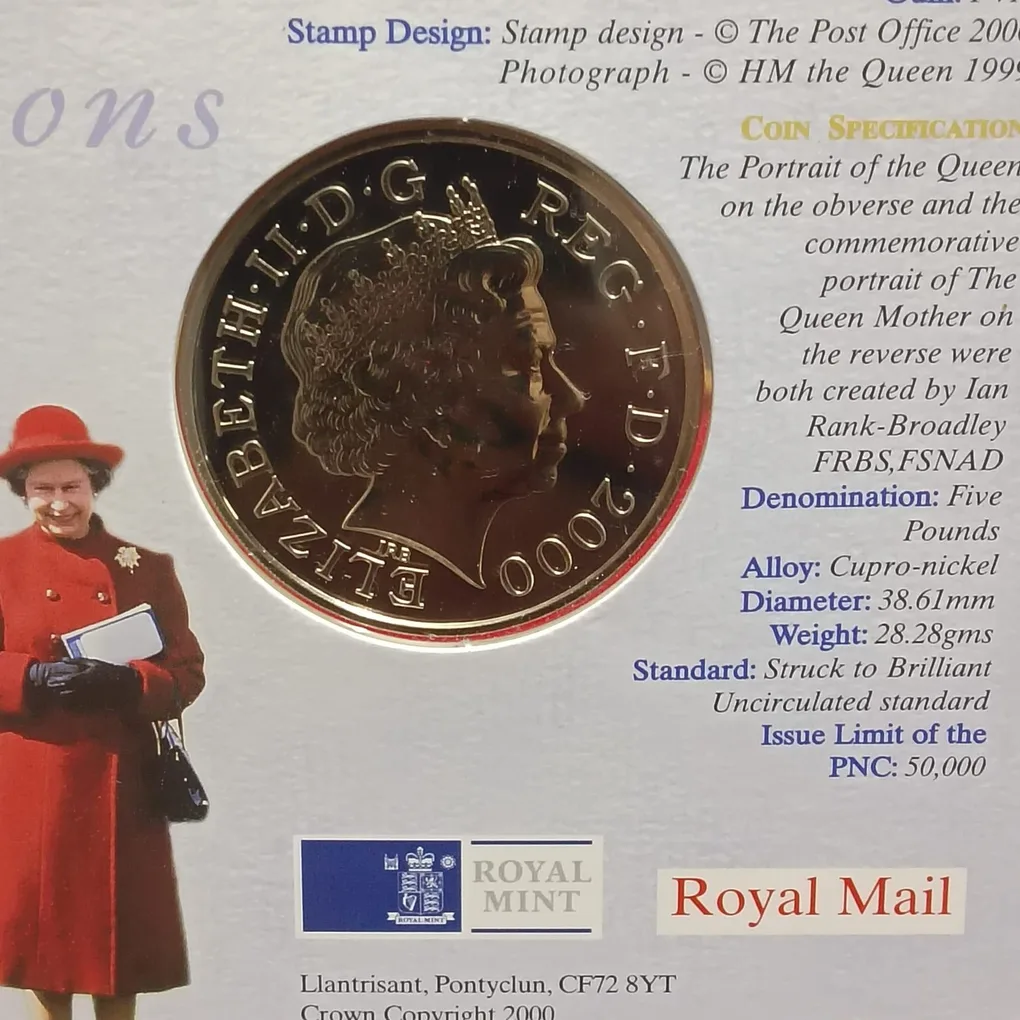 Ex Rare Proof Coin Set 5 Pounds 100th Birthday of H.M. Queen Elizabeth The Queen Mother in 2000 Issued By The Royal Mint