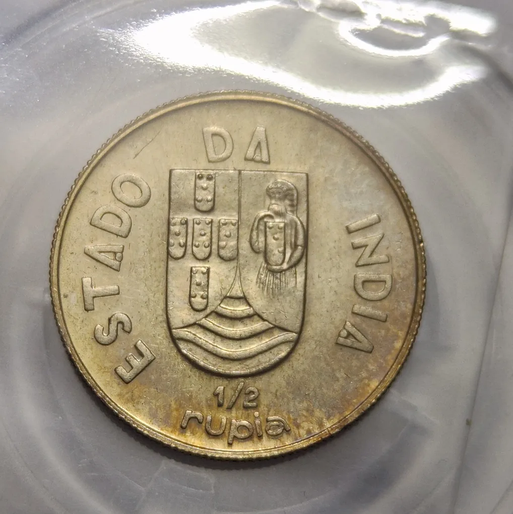 India Portuguesa 1/2 Rupia Republic 1936 Silver Coin BUNC