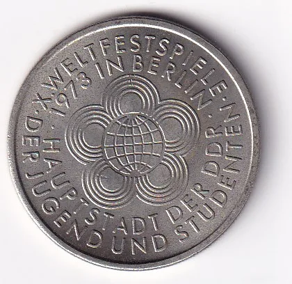 German 10 Mark 1973 - 10th World Festival of Youth and Students - Rare Commemorative UNC Coin #R-25