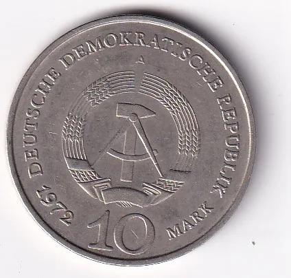 German 10 Mark 1972 Buchenwald Memorial Rare Commemorative UNC Coin #R-39
