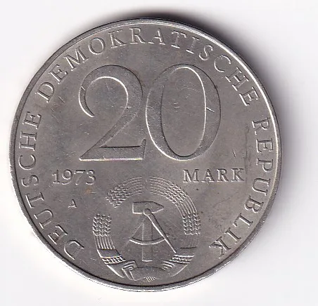 German 20 Mark 1973 - Otto Grotewohl Rare Commemorative UNC Coin #R-44
