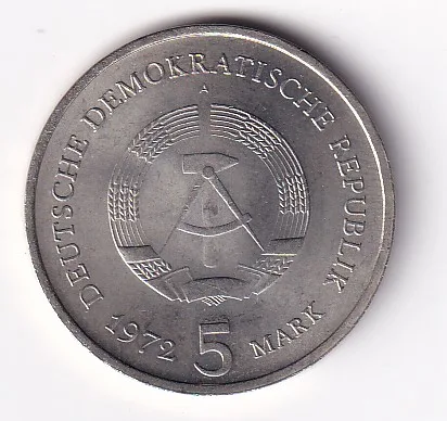 German 5 Mark 1972 - City of Meißen Rare Commemorative UNC Coin #R-45