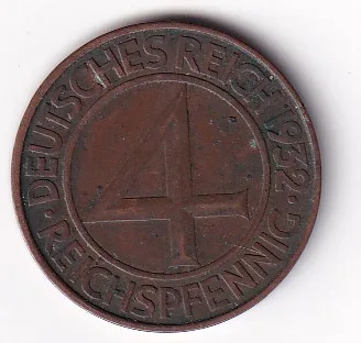 Germany 4 Reichspfennig 1932 Rare Coin #R-49