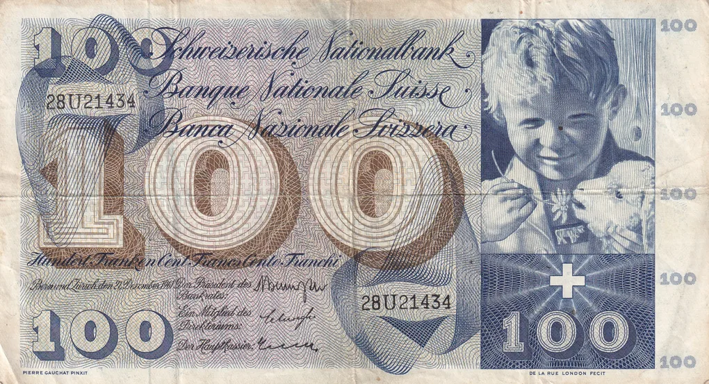 Switzerland 100 Francs (5th Series) Rare Big Size Note#B2