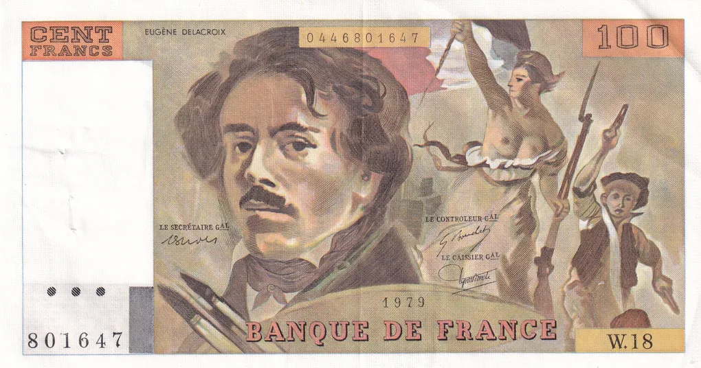 France 100 Francs Delacroix Rare Almost UNC Note #B2