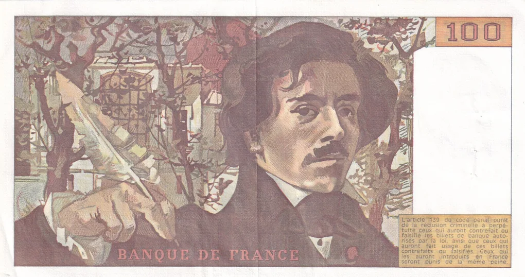 France 100 Francs Delacroix Rare Almost UNC Note #B2