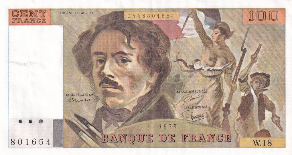 France 100 Francs Delacroix Rare Almost UNC Note #B2