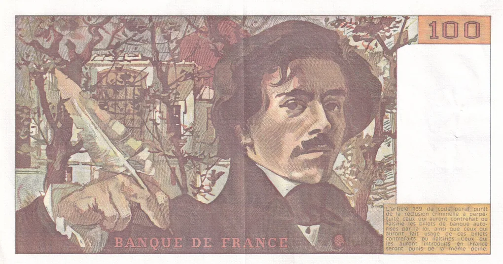 France 100 Francs Delacroix Rare Almost UNC Note #B2