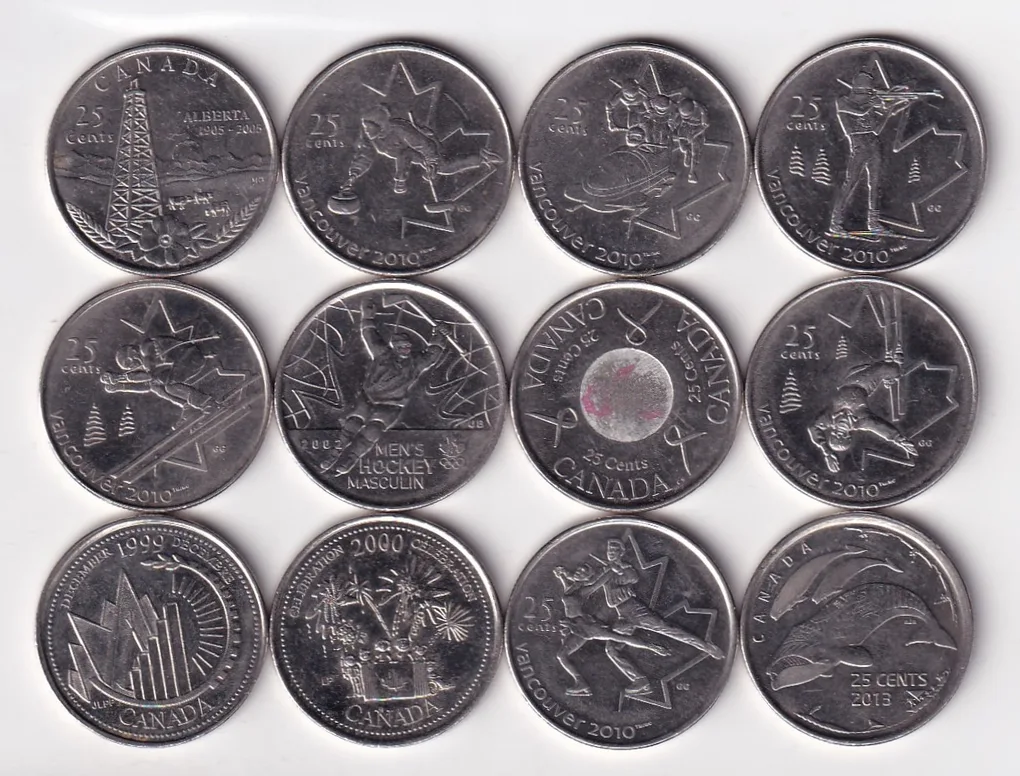 12 DIFFERENT CANADA 25 CENTS ALL COMMEMORATIVE RARE ( 12 COINS SET ) #R-50