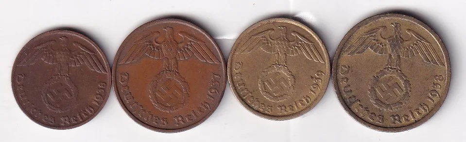 Germany Reichspfennig ( Swastik Logo 卐 ) 4 Different Denomination Rare ( 4 COINS SET ) #R-52