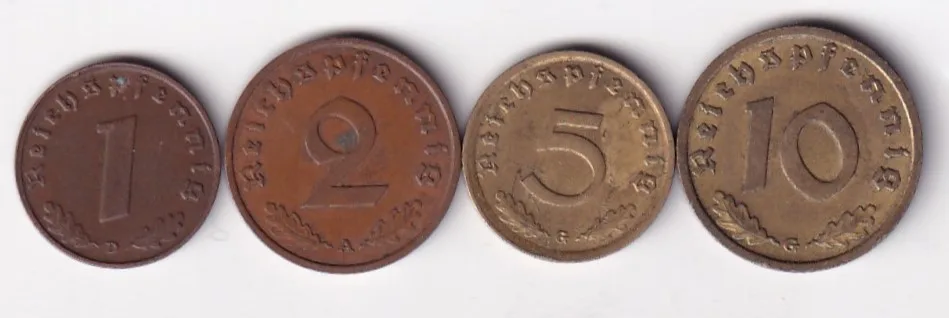 Germany Reichspfennig ( Swastik Logo 卐 ) 4 Different Denomination Rare ( 4 COINS SET ) #R-52