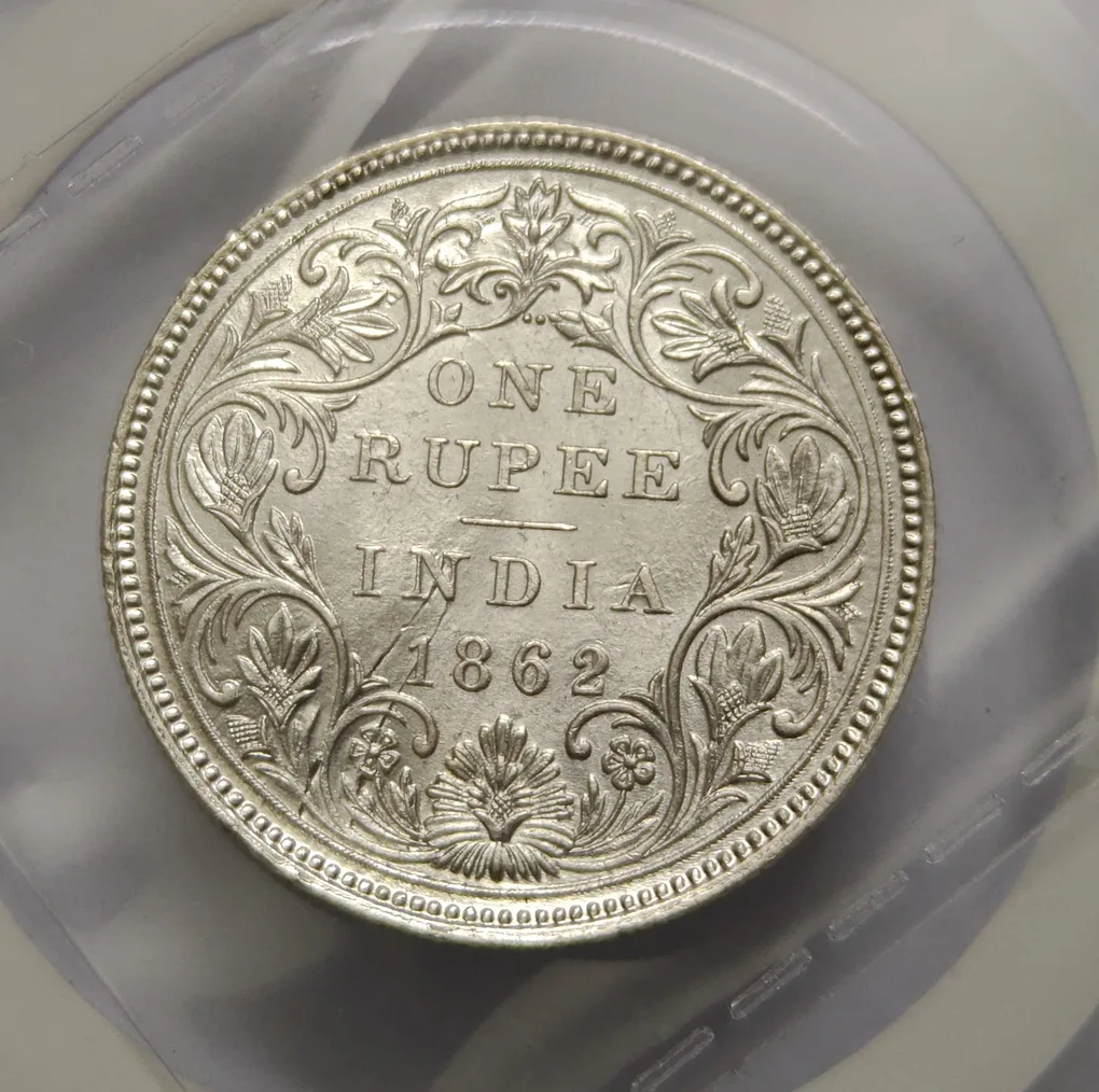 British India Victoria One Rupee 1862 Silver Coin High Grade Coin Bunc RARE