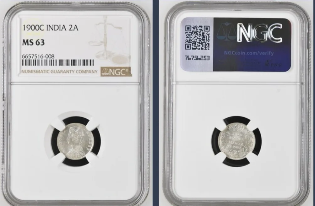 TWO ANNAS VICTORIA EMPRESS YEAR 1900 C NGC GRADED UNC CONDITION MS 63