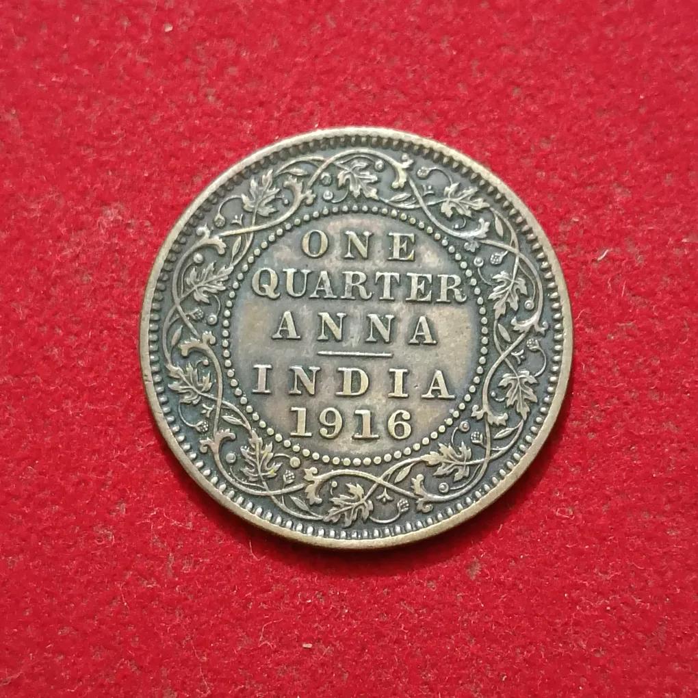 Ex Rare George V One Quarter Anna Coin Year 1916 Calcutta Mint Aunc Condition British of India
