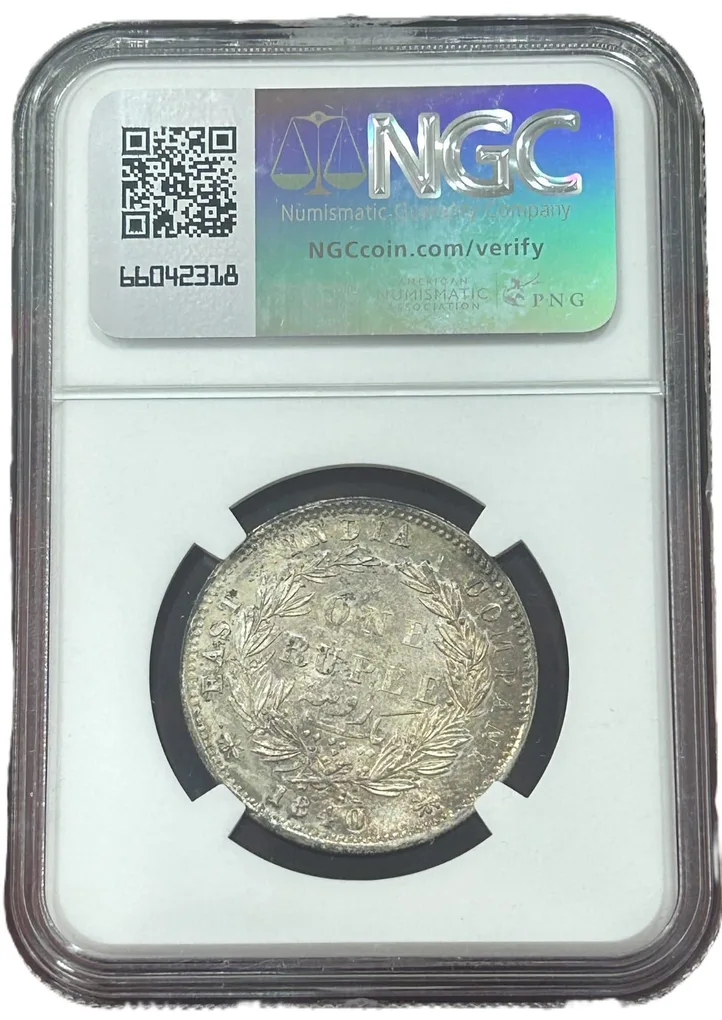 British-India 1 Rupee 1840 (Victoria) (B&C) NGC MS62 Rare Silver Coin 100% Original Graded Coin