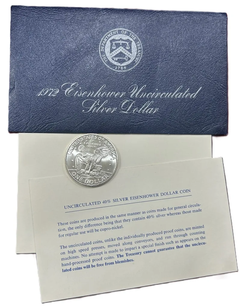 United States 1 Dollar 1972 ("Eisenhower Dollar" Silver Collectors) Rare Silver Coin With Certificate